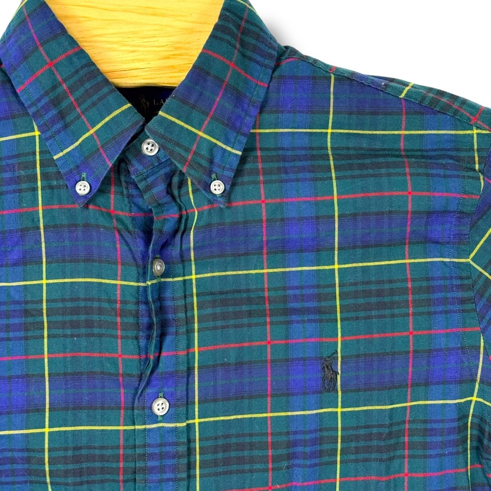 Ralph Lauren Mens Medium Slim Fit Traditional Tartan Plaid Button Down Shirt